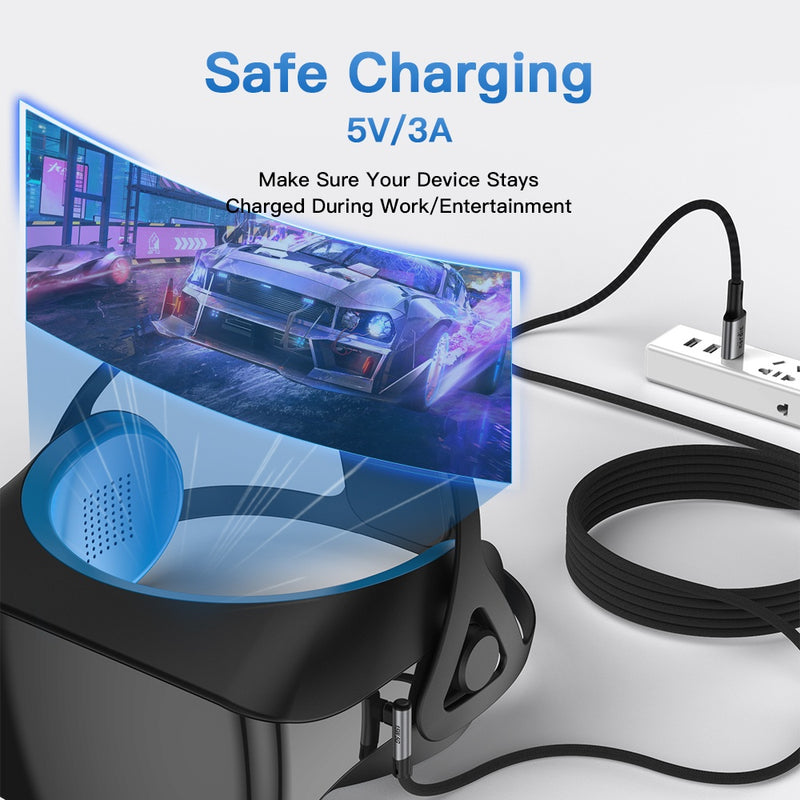 NÖRDIC VR Link cable 5m USB3.2 Gen1 USB-C to A 5Gbps 3A fast charge Quest 2 Super Speed USB Black
