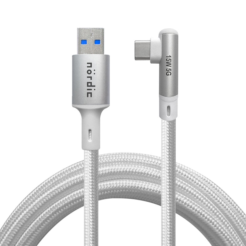 NÖRDIC VR Link cable 5m USB3.2 Gen1 USB-C to A 5Gbps 3A fast charging Quest 2 Super Speed USB Link Cable White