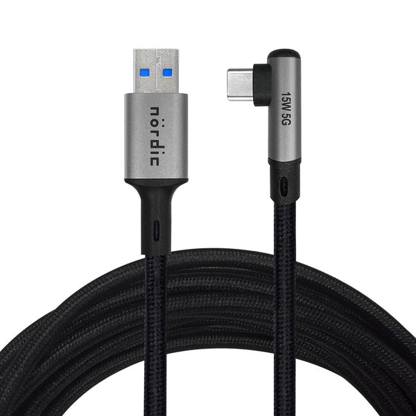 NÖRDIC VR Link cable 5m USB3.2 Gen1 USB-C to A 5Gbps 3A fast charging Quest 2 Super Speed ​​USB Link Cable Black