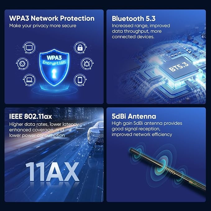 NÖRDIC WIFI6 Bluetooth 5.3 Wireless Adapter Dual band 2.4/5.8GHz