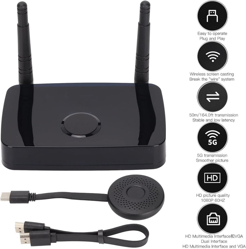 NÖRDIC Wireless HD 1080P Multimedia Interface Transmitter Receiver Kit, Supports 5G and 2.4G Dual Band WiFi