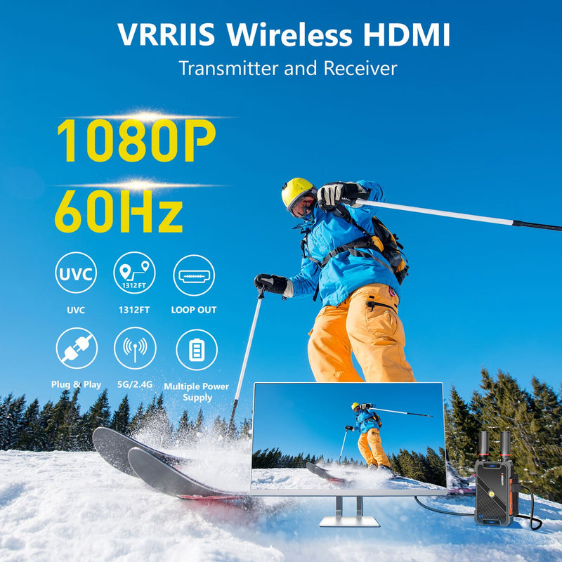 NÖRDIC Wireless HDMI Transmitter and Receiver, 1080P Full HD Wireless Video Transmission System with Loop Out, 400m