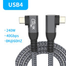 NÖRDIC angled 2m USB4 USB-C to C nylon braided cable PD3.1 240W 40G 8K60Hz 4K144Hz gray