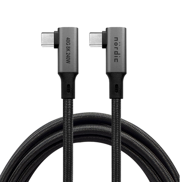 NÖRDIC angled 2m USB4 USB-C to C nylon braided cable PD3.1 240W 40G 8K60Hz 4K144Hz gray
