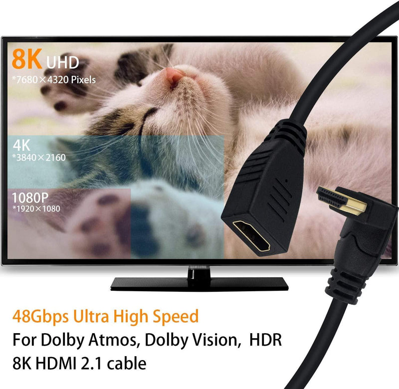 NÖRDIC angled HDMI adapter 8K60Hz 4k120Hz 48Gbps male to female HDMI2.1 15cm
