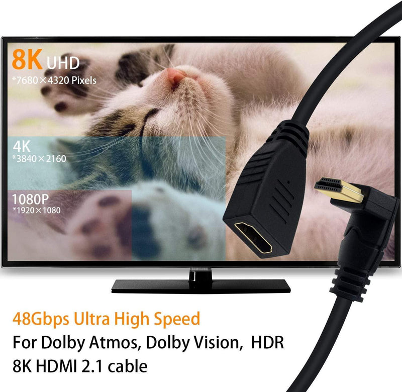 NÖRDIC angled HDMI adapter 8K60Hz 4k120Hz 48Gbps male to female HDMI2.1 15cm