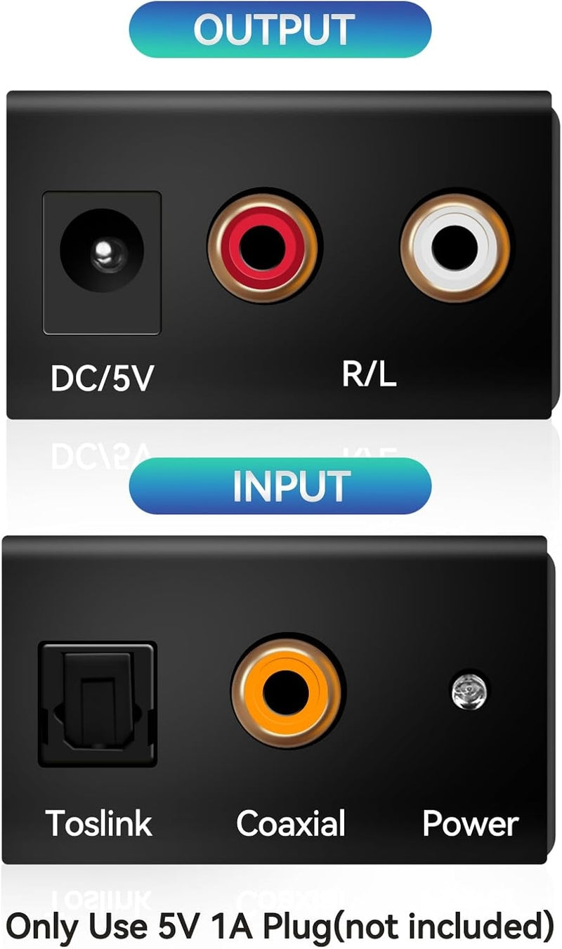 NÖRDIC digital to analog audio converter, Toslink and Coaxial to RCA L / R audio, Metal