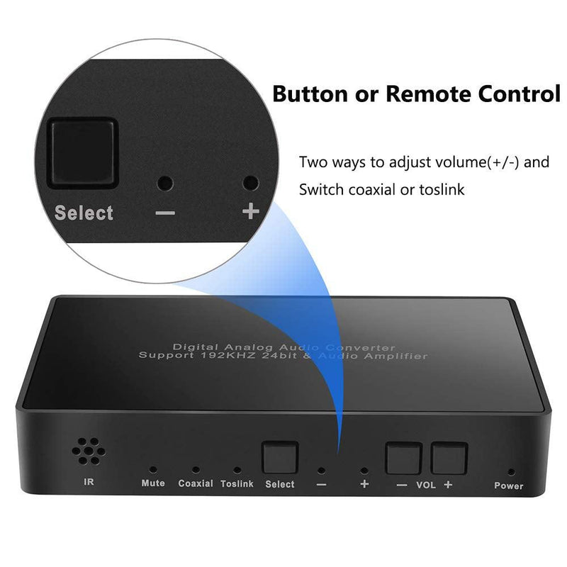 NÖRDIC digital to analog audio converter, Toslink and Coaxial to RCA L / R audio and 3.5mm AUX output by remote control