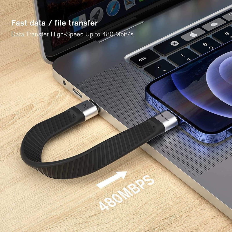 NÖRDIC short flat cable 14cm USB-C to Lightning fast charging PD18W chipset C94
