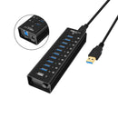 NÖRDIC powered 11-port USB 3.0 HUB  5Gbps 1.2mm cable aluminum black with power supply
