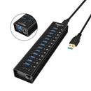 NÖRDIC powered 14-port USB 3.0 HUB 5Gbps 1.2mm cable aluminum black with power supply