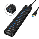 NÖRDIC powered 17-port USB 3.0 HUB  5Gbps 1.2mm cable aluminum black with power supply