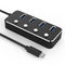 NÖRDIC powered 4-port hub USB-C 3.0 5Gbps with individual switch 25cm cable aluminum black with power supply