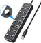 NÖRDIC powered 7-port USB-C 3.0 HUB with individual switch 5Gbps 25cm cable aluminum black with power supply