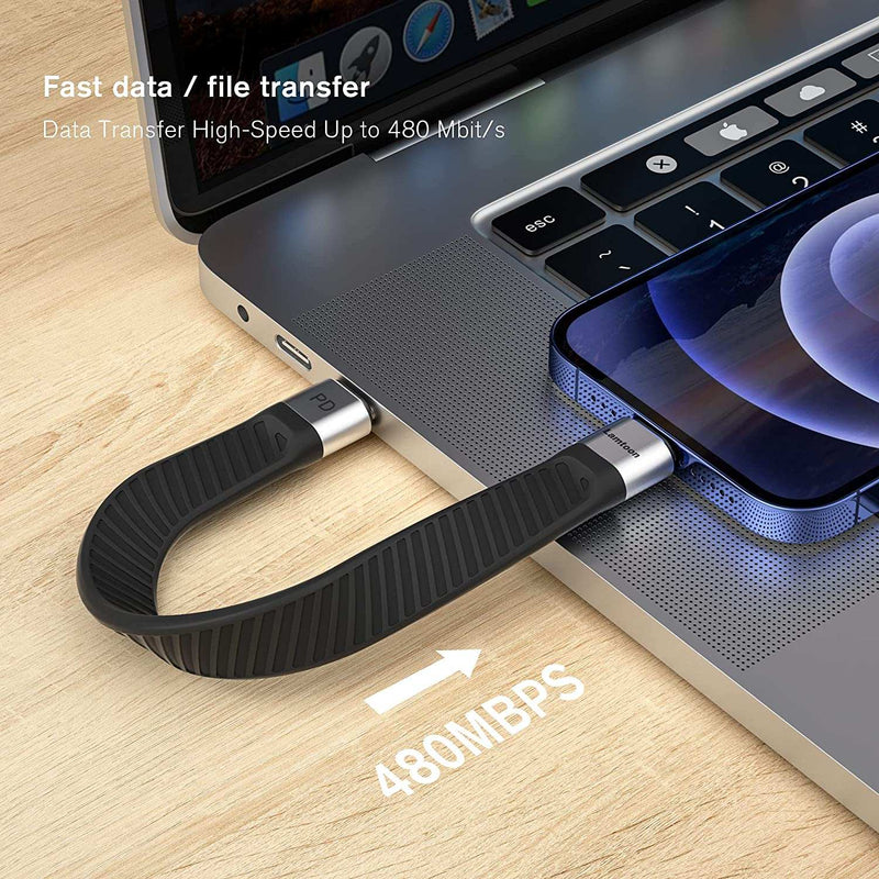 NÖRDIC short flat cable 14cm USB-C to Lightning fast charging PD18W chipset C94