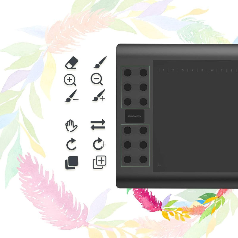 Professional graphic drawing tablet with 12+16 programmable keys. Compatible with Windows Mac Android and it is battery-free