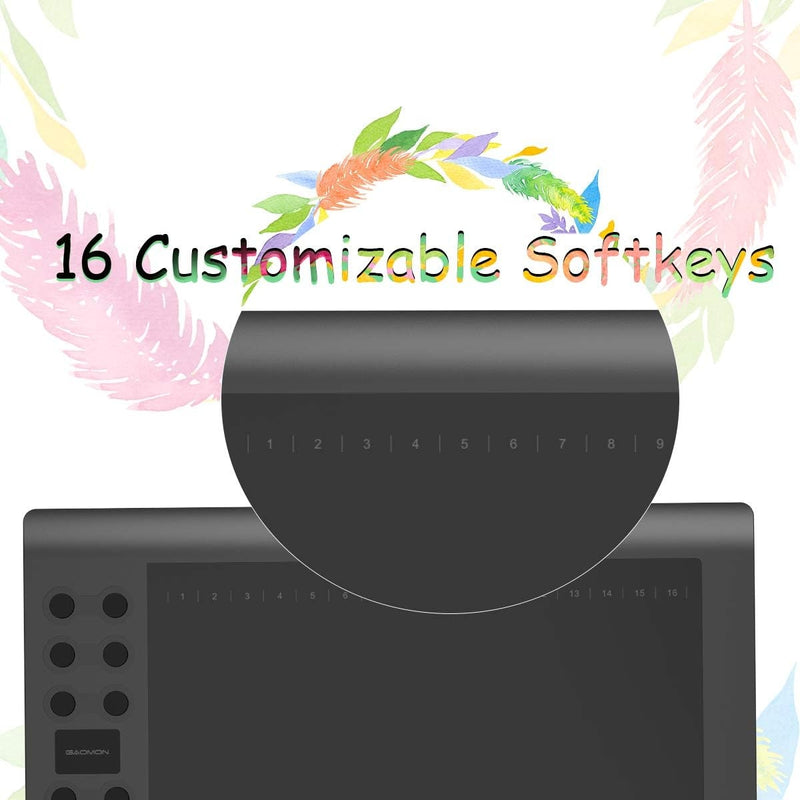 Professional graphic drawing tablet with 12+16 programmable keys. Compatible with Windows Mac Android and it is battery-free