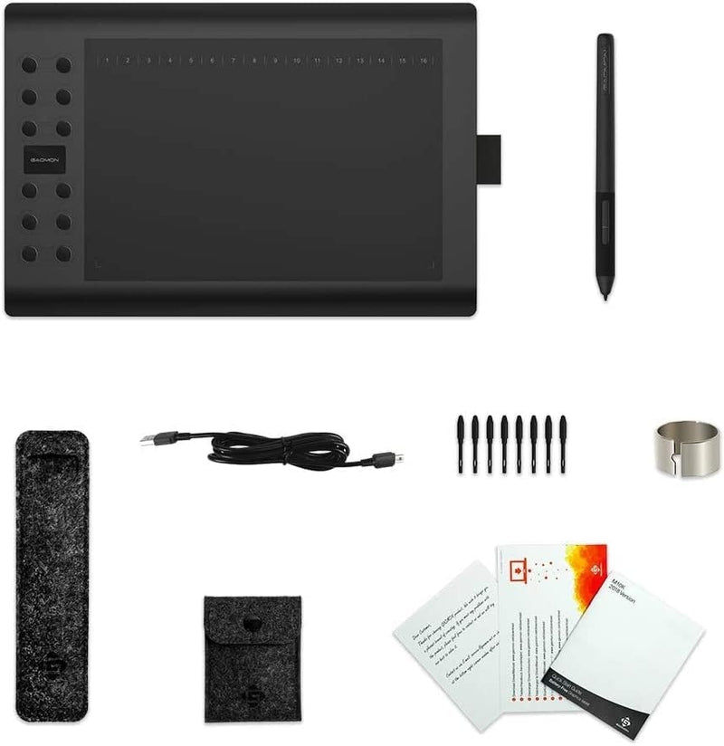Professional graphic drawing tablet with 12+16 programmable keys. Compatible with Windows Mac Android and it is battery-free
