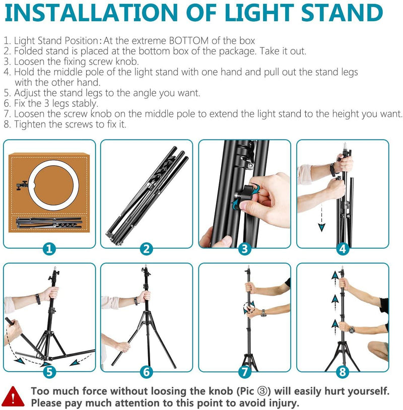 Studio LED ring lamp selfie 48cm diameter dimmable adjustable with width range of colors and 2m stand ring light studio