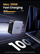 UGREEN Nexode 100W GaN USB-C 4-port charger, for MacBook Pro/Air, iPad Pro, iPhone 17/16/15 series, Galaxy S25/S24, Pixel 10/9, Steam Deck, Pixelbook