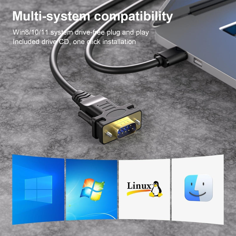 USB-A to RS232 DB9 Male Cable for Serial Devices with FTDI Chipset