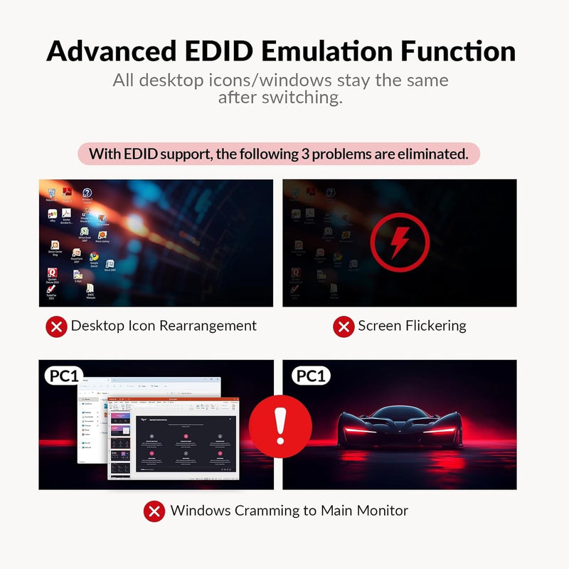 USB-C KVM Docking Station for 2 Laptops, Dual 4K Display, 11-in-1 with 100W PD, 1Gbps LAN & EDID Emulation