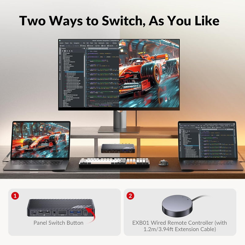 USB-C KVM Docking Station for 2 Laptops, Dual 4K Display, 11-in-1 with 100W PD, 1Gbps LAN & EDID Emulation