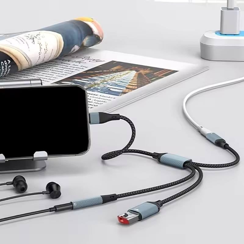 NÖRDIC USB-C Splitter 1 to 3, 1xUSB-A 1xUSB-C PD60W 1x3.5mm Headphone Jack OTG Cable