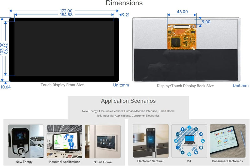 Waveshare 7 inch HDMI Display Touch LCD 1024 x 600 IPS Screen Supports All Versions of Raspberry Pi Windows Monitor