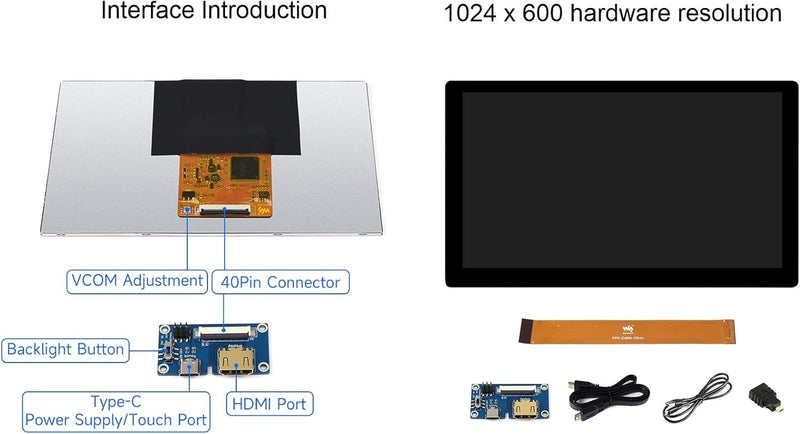 Waveshare 7 inch HDMI Display Touch LCD 1024 x 600 IPS Screen Supports All Versions of Raspberry Pi Windows Monitor