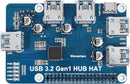 Waveshare USB 3.2 Gen1 HUB HAT for Raspberry Pi 4 with 4x USB 3.2 Gen1 Ports Up to 5 Gbps