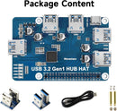 Waveshare USB 3.2 Gen1 HUB HAT for Raspberry Pi 4 with 4x USB 3.2 Gen1 Ports Up to 5 Gbps