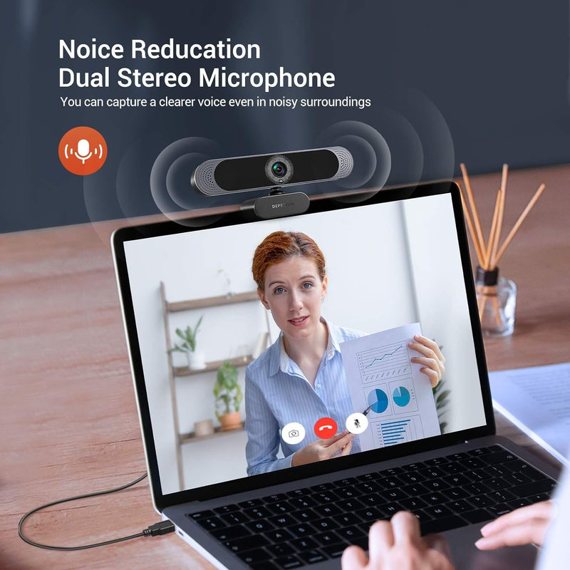Webcam 4K30fps 8MP with Autofocus, Dual Microphone and Tripod