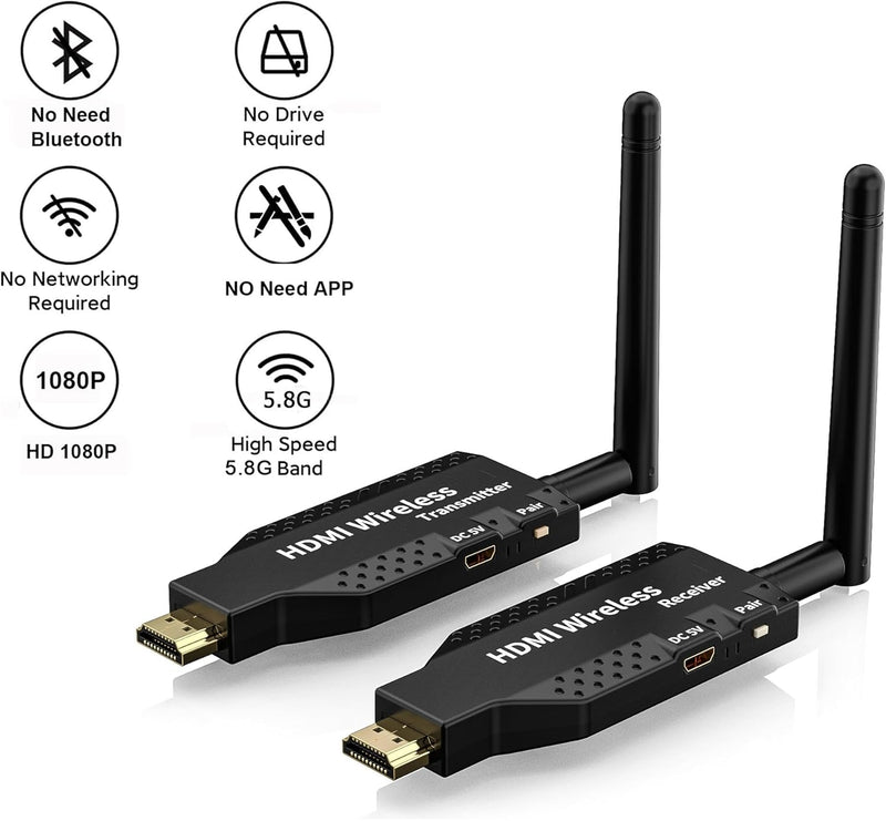 NÖRDIC Wireless HDMI Extender Transmitter/Receiver 1080P HD 5G Wifi for Laptop to TV PC Monitor Projector 50m
